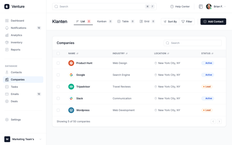 Venture CRM Dashboard